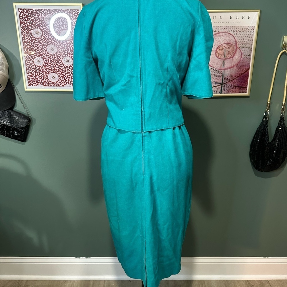 Leslie Fay Vintage Teal Dress Size 4 😻 - Picture 6 of 7
